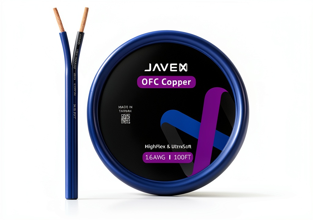 Installing JAVEX 16-Gauge Speaker Wire for Home A/V on a wooden desk