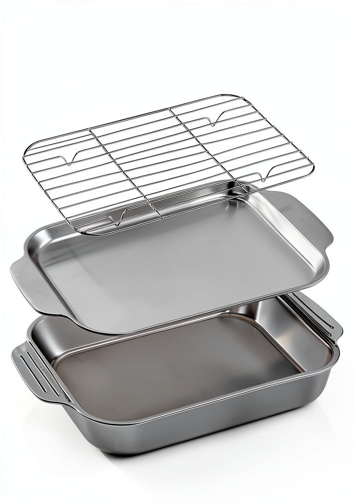 Cook Time stainless steel baking pan set with cooling rack on a kitchen counter