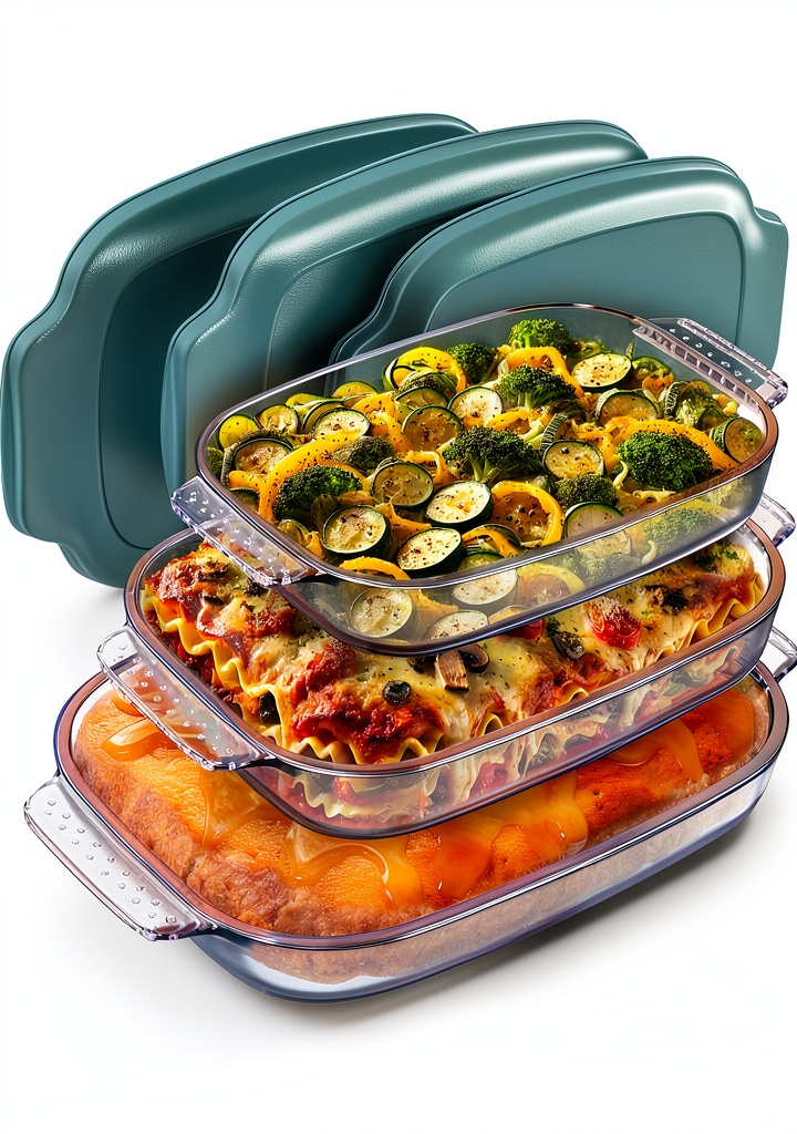 Verel glass baking dish set displayed on a kitchen counter