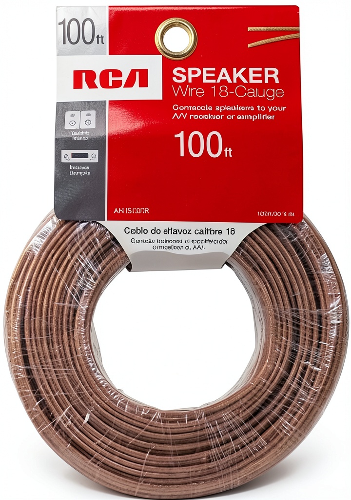 Installing Speaker Wire RCA 18 Gauge 100ft Tangle Free on a wooden desk