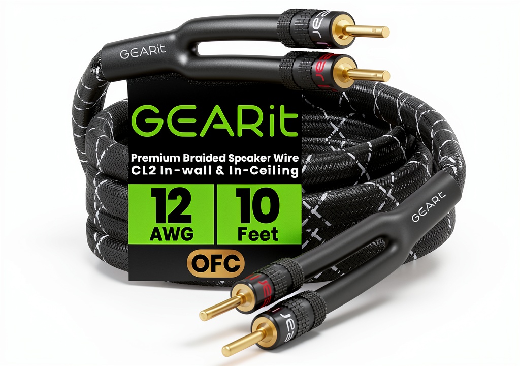 GearIT speaker wire installed behind a home theater system