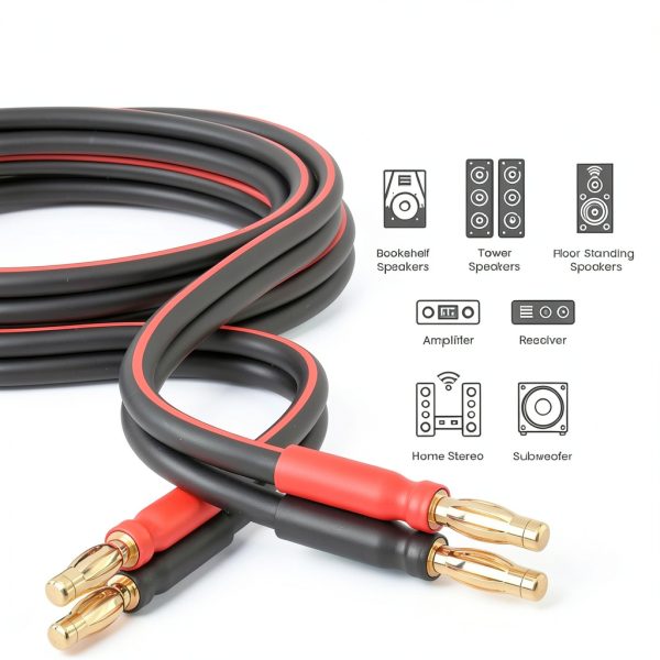 Speaker Wire Banana Plug 14AWG GEARit 2-Pack Black 6.6 ft-2