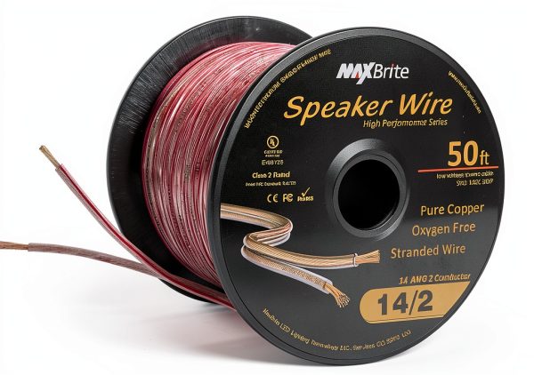 14 AWG MaxBrite Speaker Wire 2-Conductor Red 50ft Spool-0
