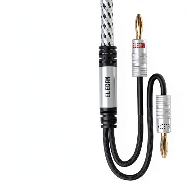 Elecan 20FT Banana Tip Speaker Cable 14AWG Braided Nylon Gold Plated-2