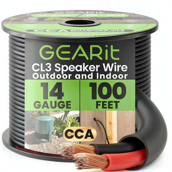 Speaker Wire GEARit 14 AWG 100 FT Black CCA CL3 Rated Cable-0