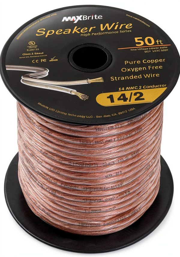 14 AWG MaxBrite Speaker Wire 2-Conductor Red 50ft Spool-1