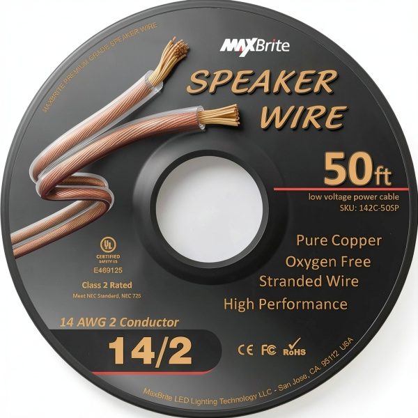 14 AWG MaxBrite Speaker Wire 2-Conductor Red 50ft Spool-3