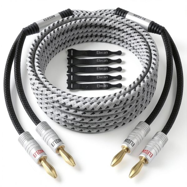 Elecan 20FT Banana Tip Speaker Cable 14AWG Braided Nylon Gold Plated-0