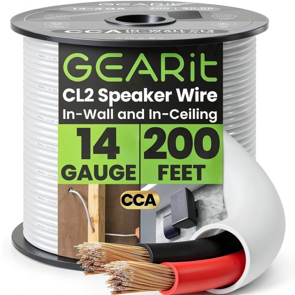 Speaker Wire GEARit 14AWG CL2 100ft White Copper Clad Aluminum-0