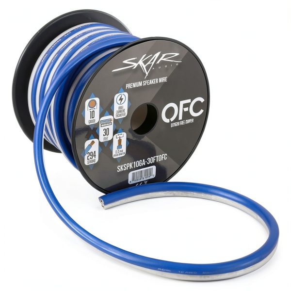 Skar Audio 10 Gauge Copper Speaker Wire 30ft Blue White-5