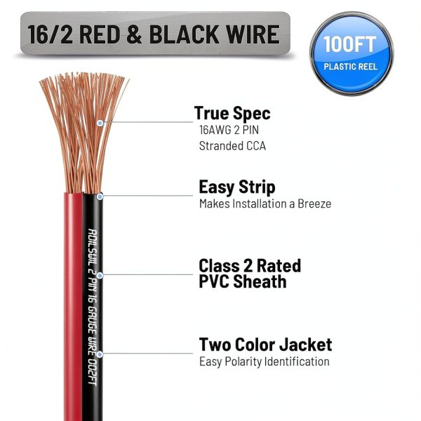 16AWG 50FT Speaker Wire Red Black CCA Cable by ADILSWIL-3