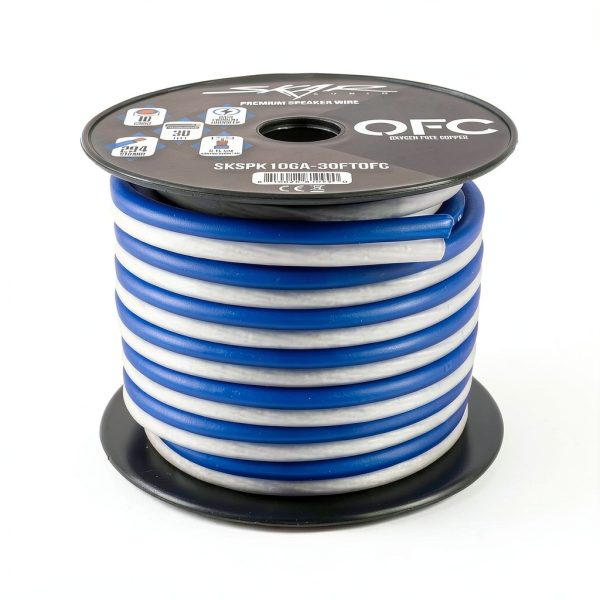 Skar Audio 10 Gauge Copper Speaker Wire 30ft Blue White-2