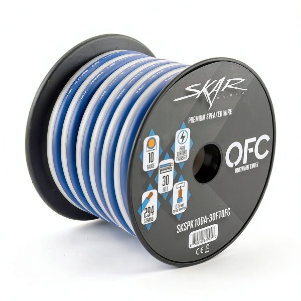 Skar Audio 10 Gauge Copper Speaker Wire 30ft Blue White-1