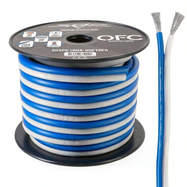 Skar Audio 10 Gauge Copper Speaker Wire 30ft Blue White-0