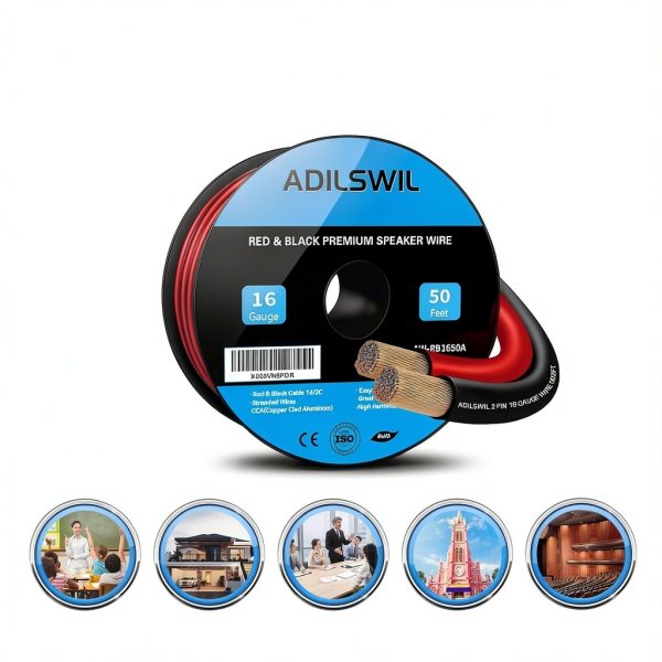 16AWG 50FT Speaker Wire Red Black CCA Cable by ADILSWIL-5