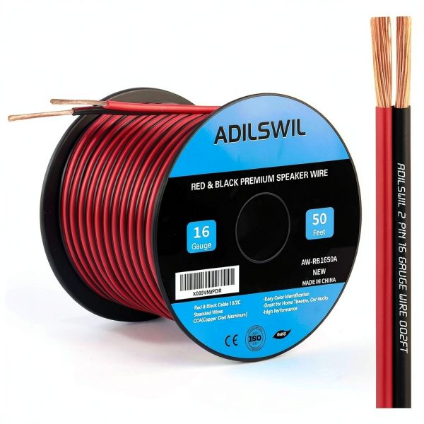 16AWG 50FT Speaker Wire Red Black CCA Cable by ADILSWIL-0